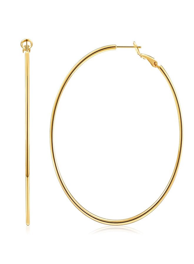 Gacimy Large Hoop Earrings for Women 14K Gold Plated, 925 Sterling Silver Post Hoops for Women, 60mm Yellow Color Big Earrings - Image 1